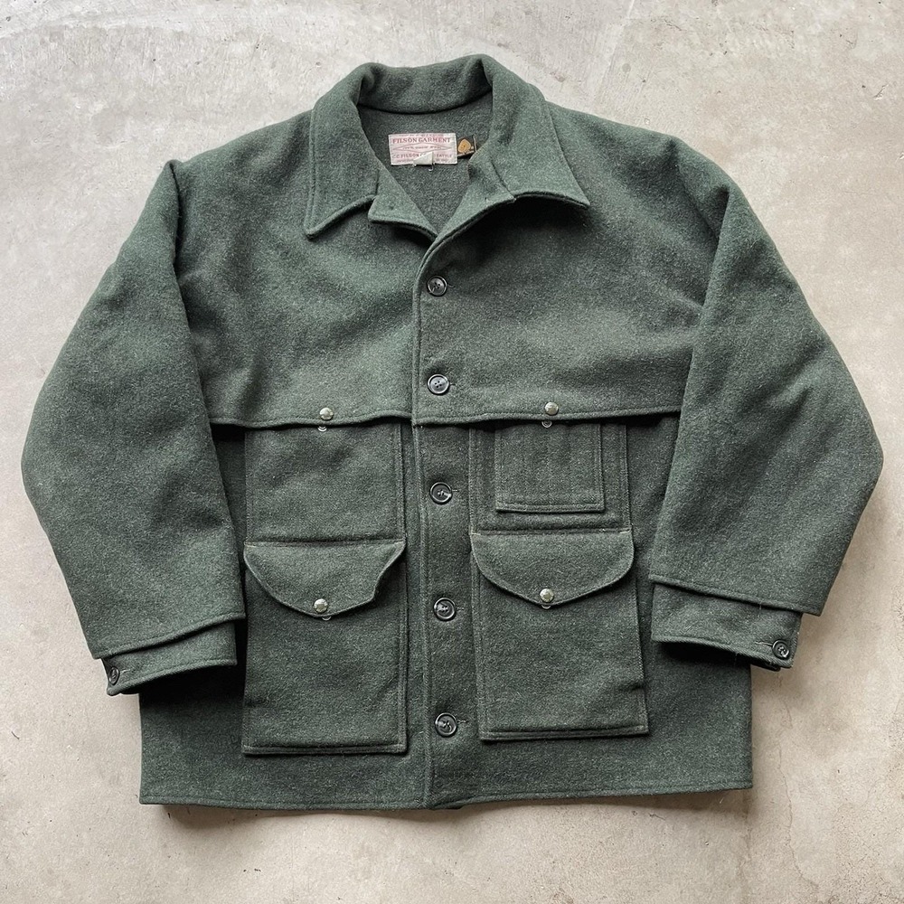 Vintage Filson Mackinaw Wool Cruiser Jacket USA Green Hunting Coat Size 50 2XL
